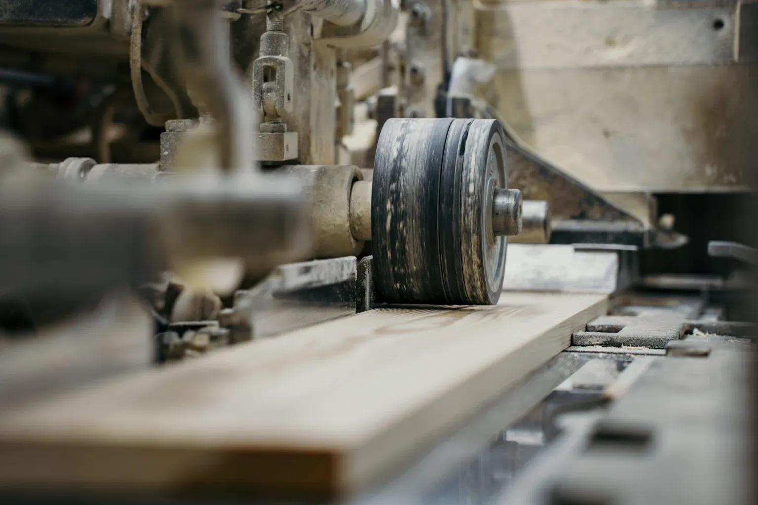 Stacked wooden mouldings in the factory
